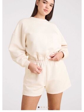 Nuuds Vintage Fleece Cinch Waist Heather Bone Sweatshirt